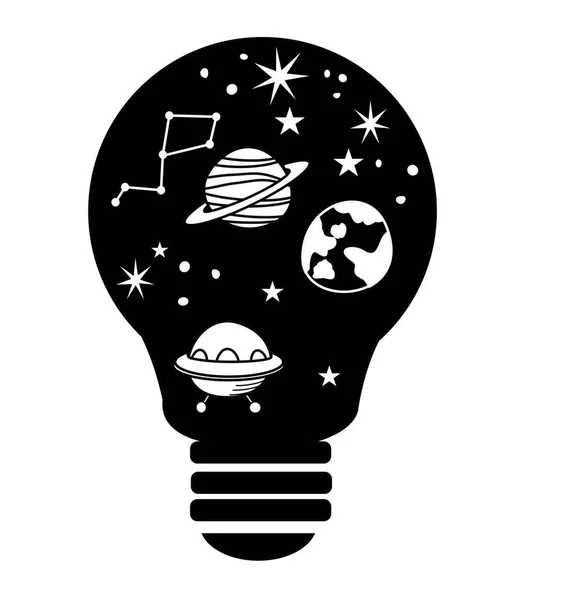 space in a light bulb hand drawn vector isolated on dark background