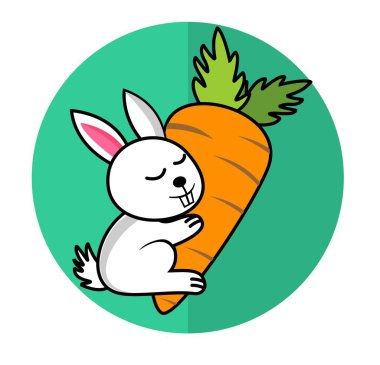 cute rabbit with carrot flat icon vector