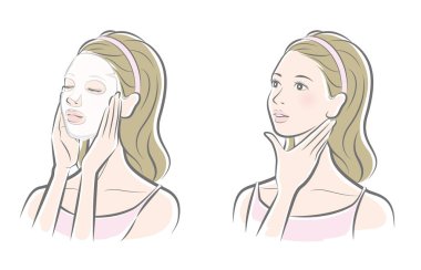 Cilt bakımı yapan bir kadının vektör çizimi.