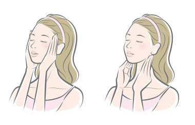 Cilt bakımı yapan bir kadının vektör çizimi.