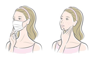 Cilt bakımı yapan bir kadının vektör çizimi.