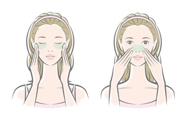 Cilt bakımı yapan bir kadının vektör çizimi.