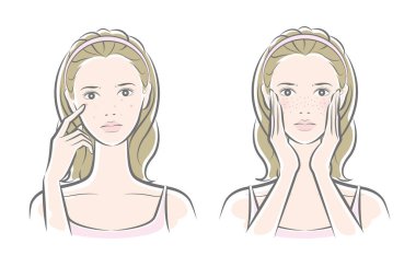 Cilt bakımı yapan bir kadının vektör çizimi.