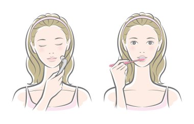 Cilt bakımı yapan bir kadının vektör çizimi.