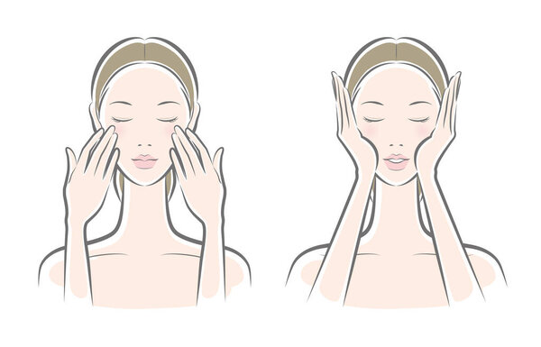 Illustration of a woman doing a face massage.