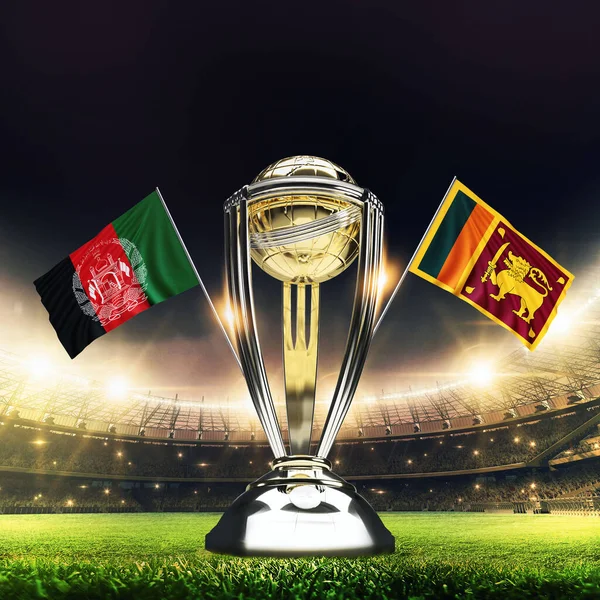 Icc Kriket Dünya Kupası 2023 bayrakları. Kupa kutlama stadyumu 3D resimli..