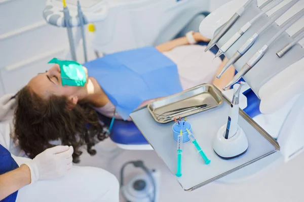 Vue Dessus Examen Dentaire Dans Une Ambulance — Photo