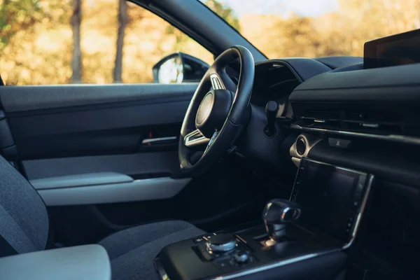 Detailní Záběr Nového Luxusního Interiéru Elektromobilu — Stock fotografie