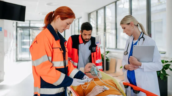 救急車から患者の世話をする若い女性医師 — ストック写真