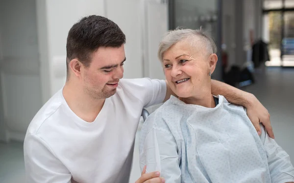 Young Man Syndome Working Hospital Caregiver Concpet Integration People Disability — Stockfoto