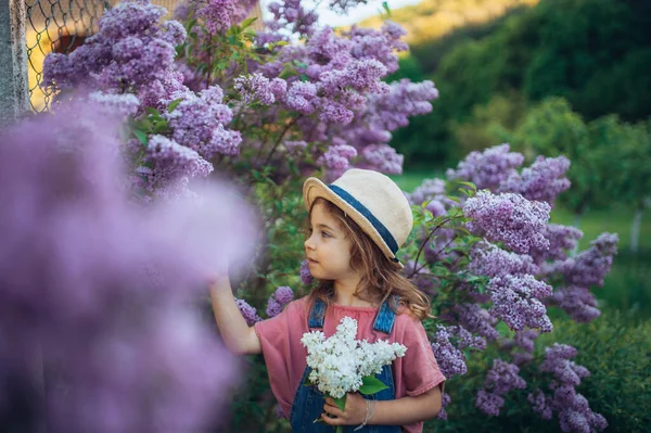 Portrait Little Girl Lilac Spring Mood — Stock Photo, Image