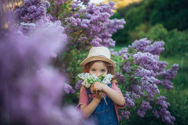 Portrait Little Girl Lilac Spring Mood — Stock Photo, Image