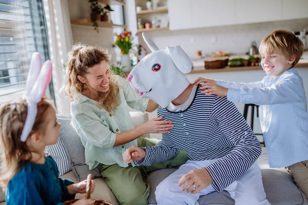 Little Children Having Fun Her Mum Easter Rabbit Celebrating Easter — Stockfoto