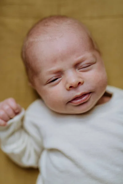 Vista Ángulo Alto Del Bebé Recién Nacido Cama Pequeña — Foto de Stock