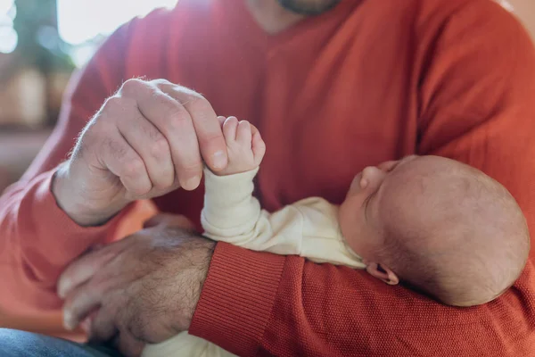 Close Father Holding His Little New Born Baby — Stock Photo, Image