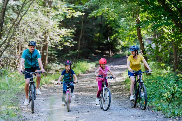 Young Family Little Children Bike Trip Together Nature — Stockfoto
