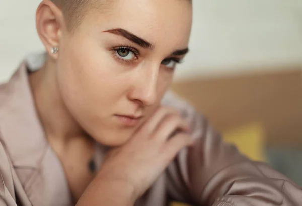 Portrait Unhappy Pensive Woman Cancer — Stock Photo, Image