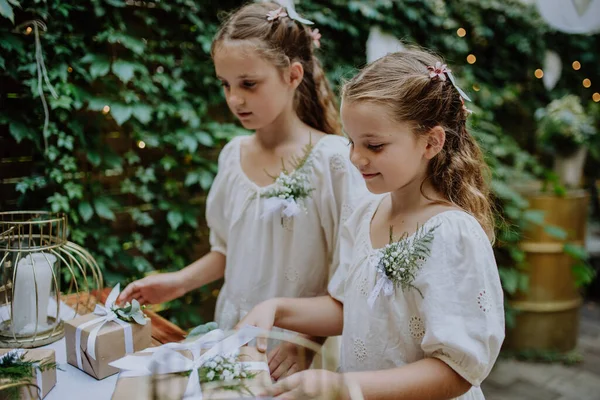 Açık Hava Düğün Partisindeki Küçük Kızlar — Stok fotoğraf