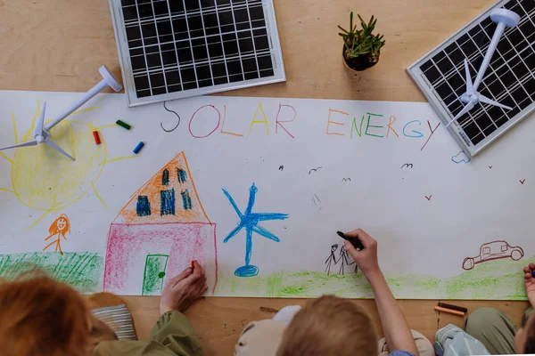 Children Drawing Project Environmental Lesson School — Stock Photo, Image
