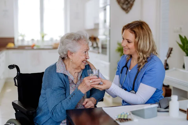 Nurse Giving Pills Senior Woman Her Home — Photo