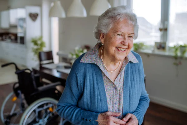 Portret Van Lachende Senior Vrouw Thuis — Stockfoto
