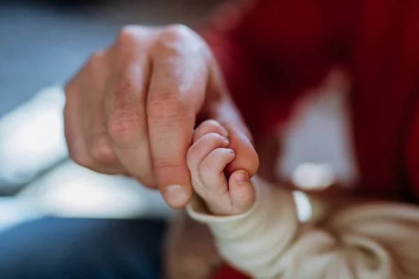 Close Pai Segurando Mão Bebê Recém Nascido — Fotografia de Stock