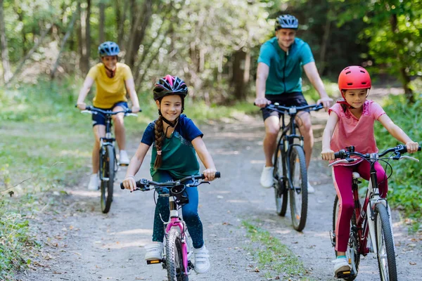 Young Family Little Children Bike Trip Together Nature — 스톡 사진