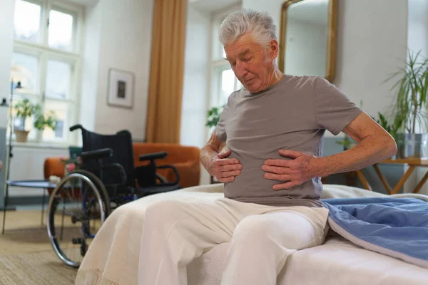 Portrait Senior Man Pain His Stomach — Stock Photo, Image