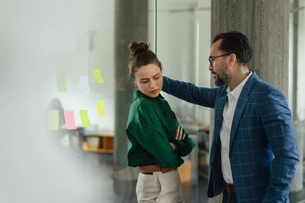 Mature Man Abusing His Younger Colleague Concept Harassment Work — Stock Photo, Image