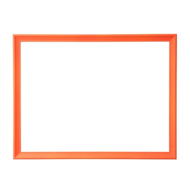 Turuncu boş çerçeve, gerçekçi yatay resim çerçevesi. Boş beyaz resim çerçevesi, beyaz arkaplanda izole edilmiş model şablonu.