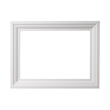 Beyaz boş çerçeve, gerçekçi yatay resim çerçevesi. Boş beyaz resim çerçevesi, beyaz arkaplanda izole edilmiş model şablonu.