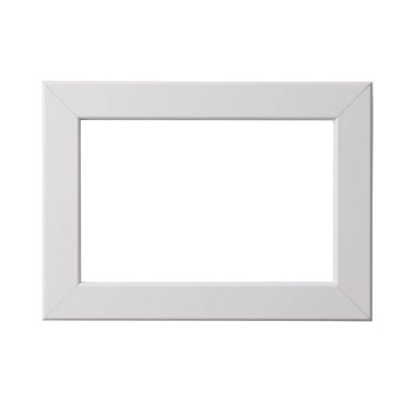 Beyaz boş çerçeve, gerçekçi yatay resim çerçevesi. Boş beyaz resim çerçevesi, beyaz arkaplanda izole edilmiş model şablonu.