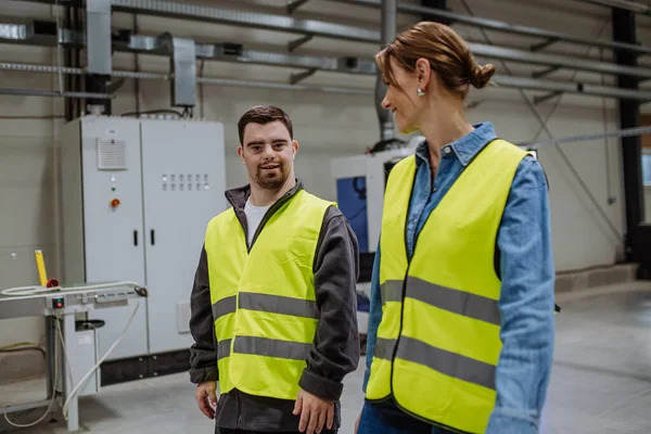 Young Man Syndrome Working Warehouse Colleague Talking Him Concept Workers — Stock Photo, Image