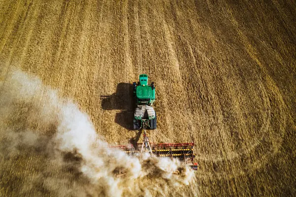 Aerial View Harvester Working Field Agriculture Cultivation Industrial Farms Agribusiness — Stock Photo, Image