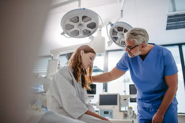 Supportive Doctor Talking Worried Teenage Patient Compassionate Physician Supporting Stressed — Stock Photo, Image