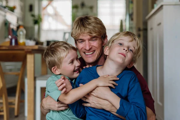 Two Sons Kissing Fathers Cheeks Affectionately Concept Fathers Day Fatherly — Stock Photo, Image
