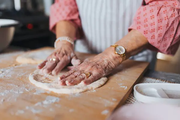 Close Hands Senior Woman Preparing Traditional Easter Meals Family Kneading — Stock Photo, Image