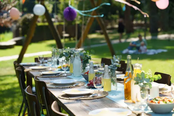 Close Shot Set Table Summer Garden Party Grilled Food Table — Stock Photo, Image