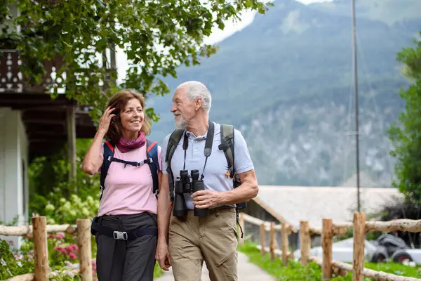 Active Elderly Couple Trip Together Early Spring Day Senior Tourists Royalty Free Stock Photos