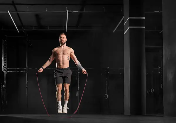 Handsome Man Jumping Rope Doing Double Unders Part Crossfit Workout — Stock Photo, Image
