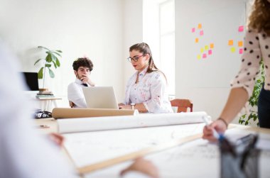 Yeni açılan bir şirket ofisinde yeni bir proje üzerinde çalışan bir grup genç iş arkadaşı. Eş zamanlı çalışma alanında çalışmak.