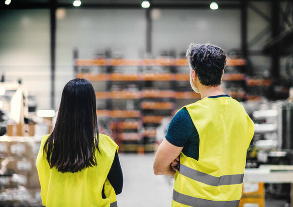 Warehouse Employee Warehouse Male Worker Reflective Clothing Modern Industrial Factory Stock Photo