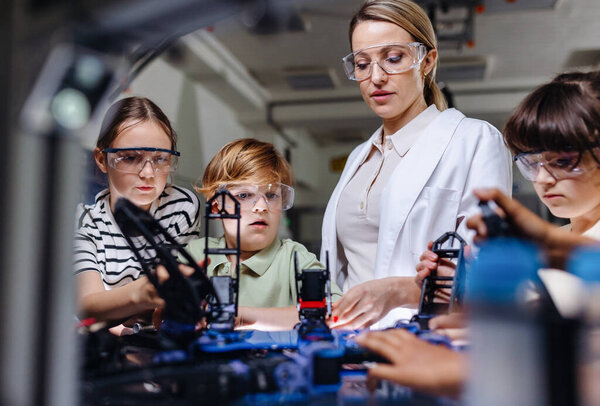 Children Learning Robotics Elementary School Young Students Building Robot School Stock Photo