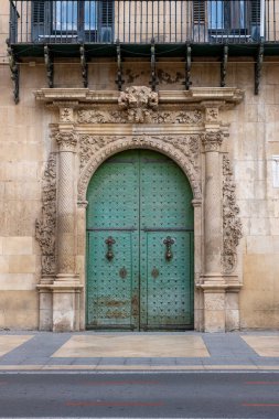 Ornate Green Double Church Doors  Vintage Religious Architecture Stock Image