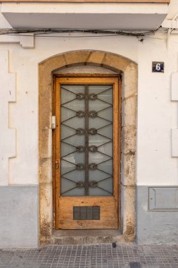European Door with Ornate Glass Metalwork  Vintage Architectural Detail Stock Photo