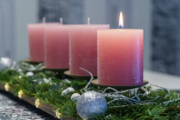 Adventskranz Mit Kerzen Erster Advent — 스톡 사진