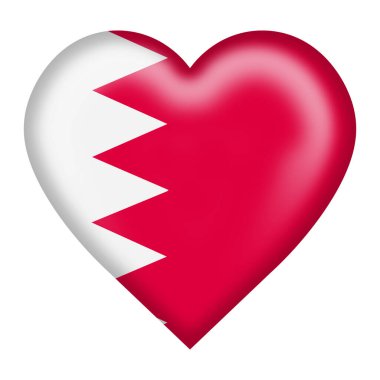 A Bahrain flag heart button isolated on white with clipping path 3d illustration