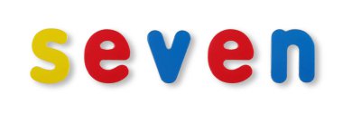 A seven word in coloured magnetic letters on white with clipping path concept