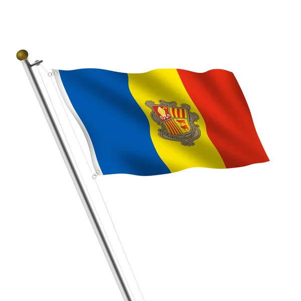 Vlajkový Stožár Andorra Ilustrace Bílém Oříznutou Dráhou — Stock fotografie