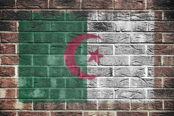 レンガの壁の背景にアルジェリアの国旗 — ストック写真